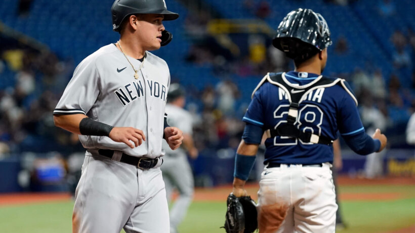 New York Yankees' Gio Urshela crossing home plate