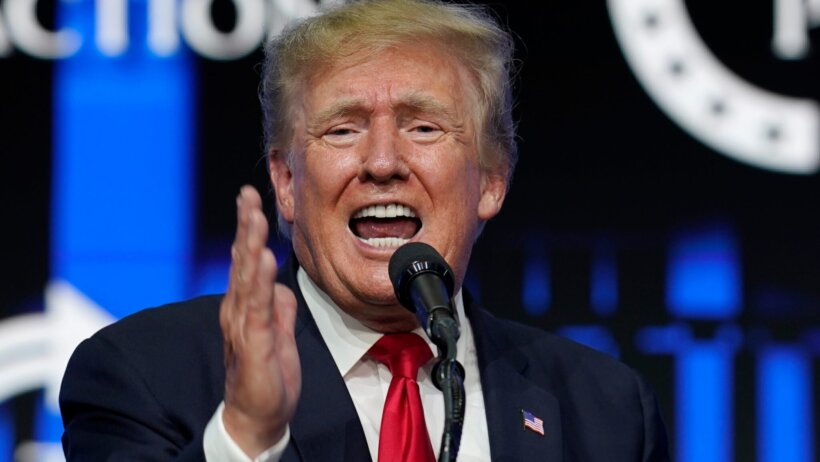 Donald Trump speaking at a rally in Ohio in July 2021