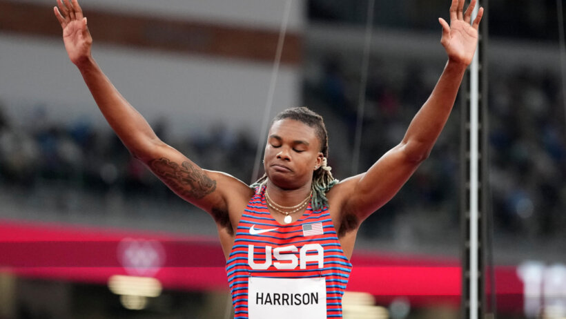 JuVaughn Harrison reacts after a jump