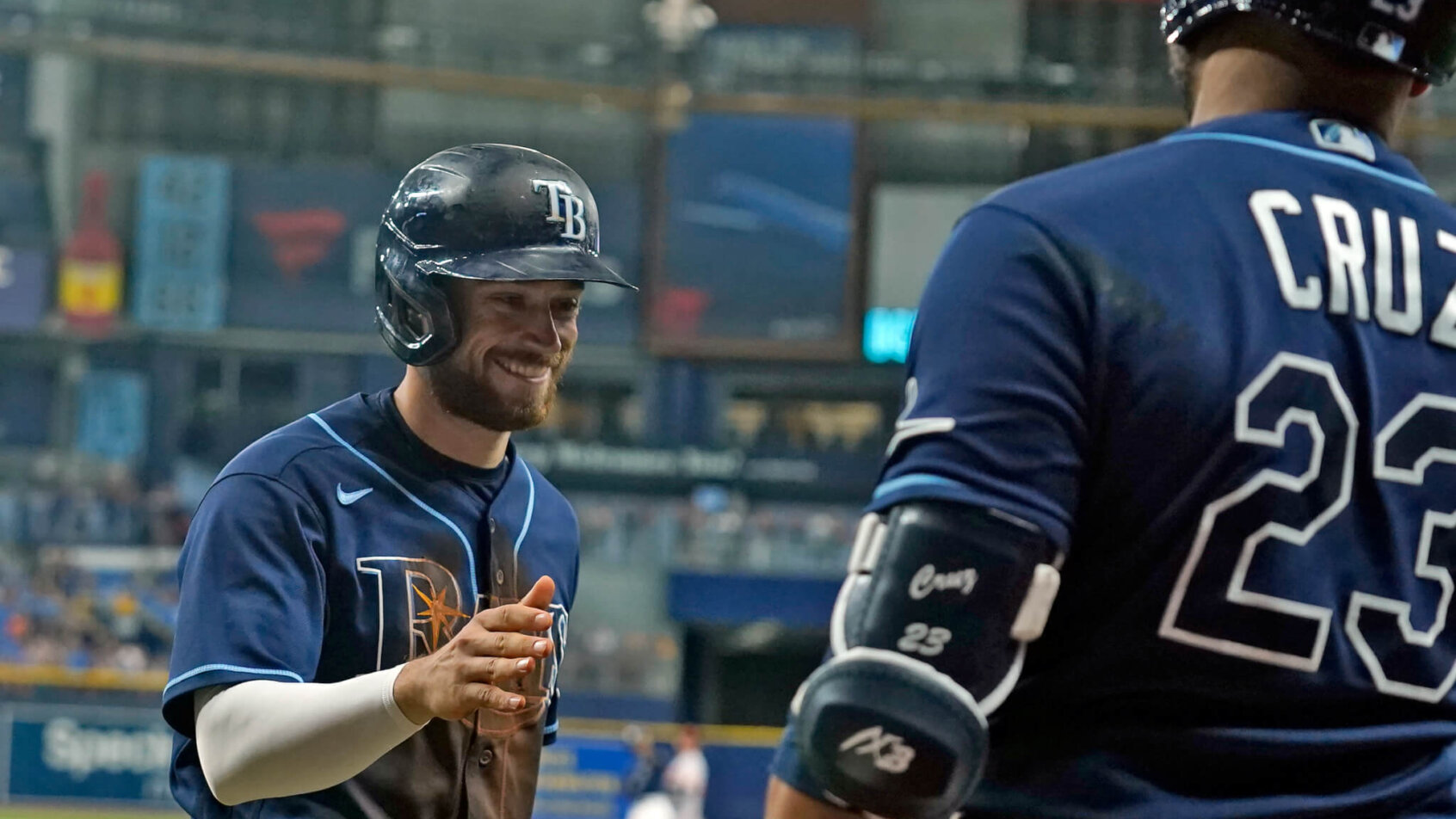 Brandon Lowe Nelson Cruz celebration