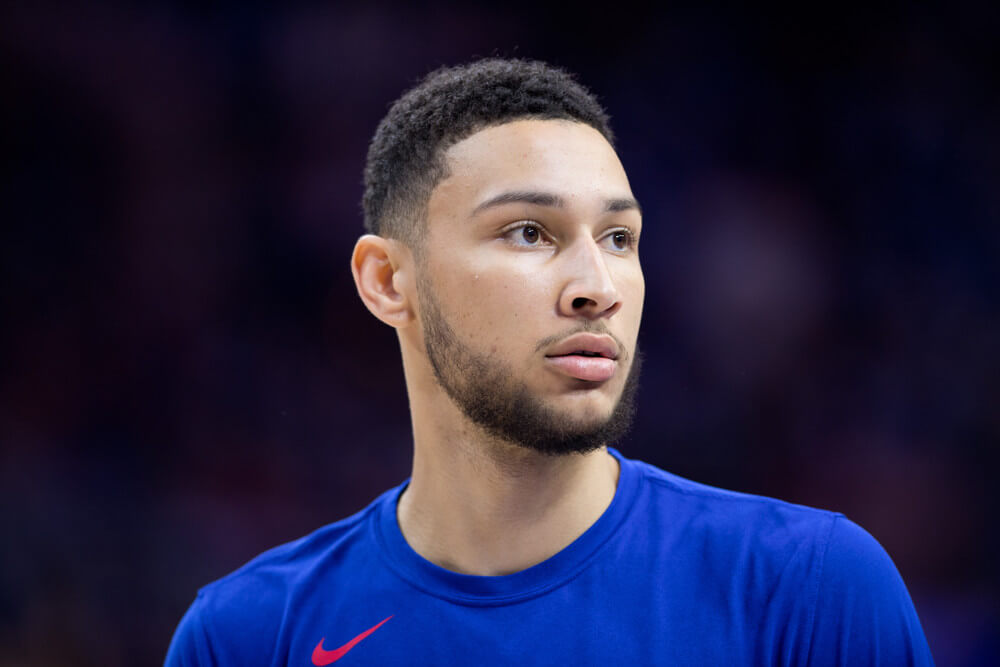 Ben Simmons close up with warm up on