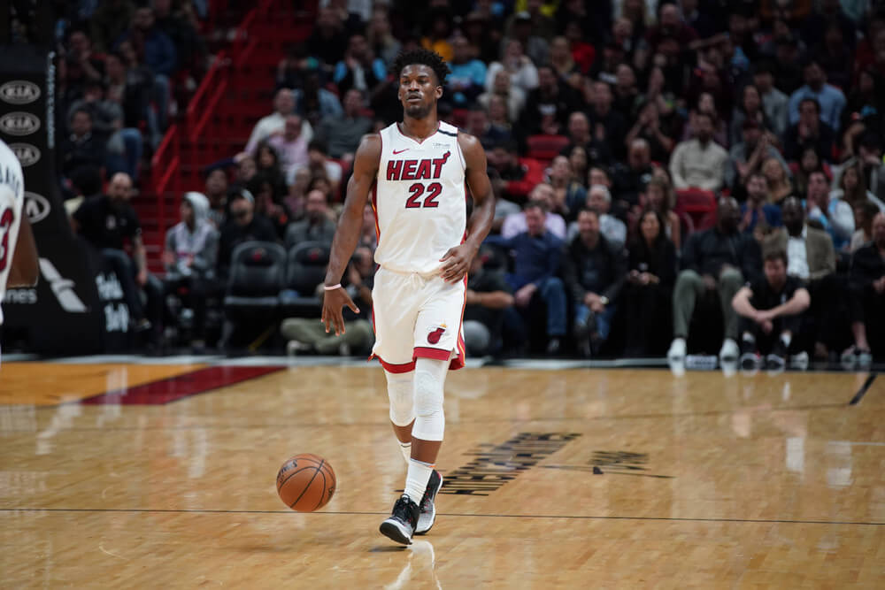 Jimmy Butler dribbling up the court