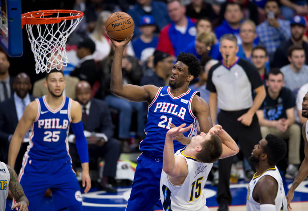Joel Embiid shooting at the rim