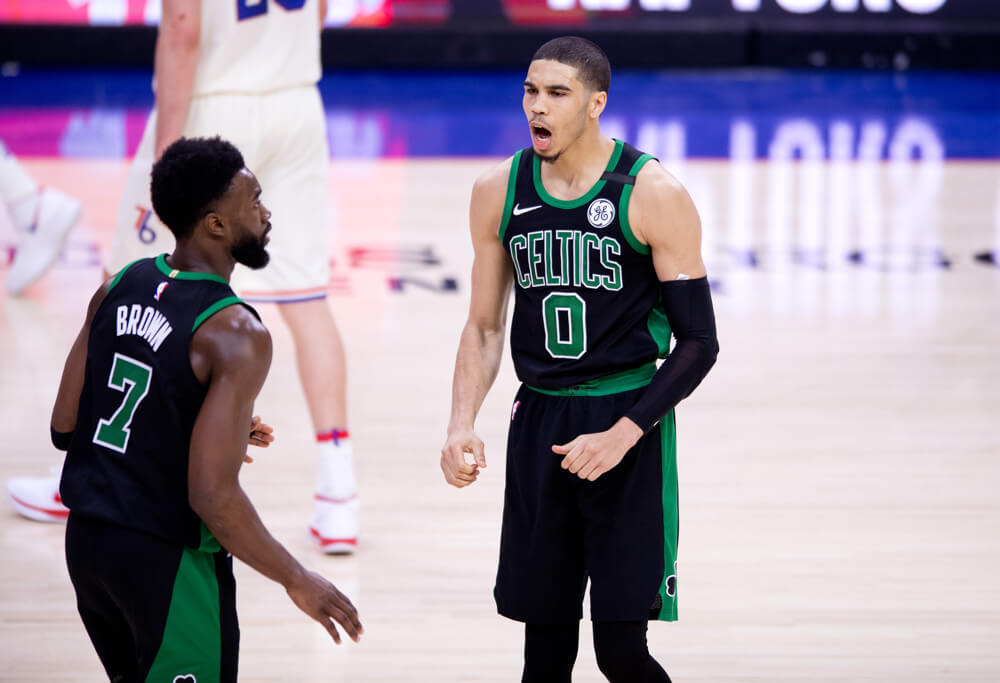 Jayson Tatum reaction with Jaylen Brown