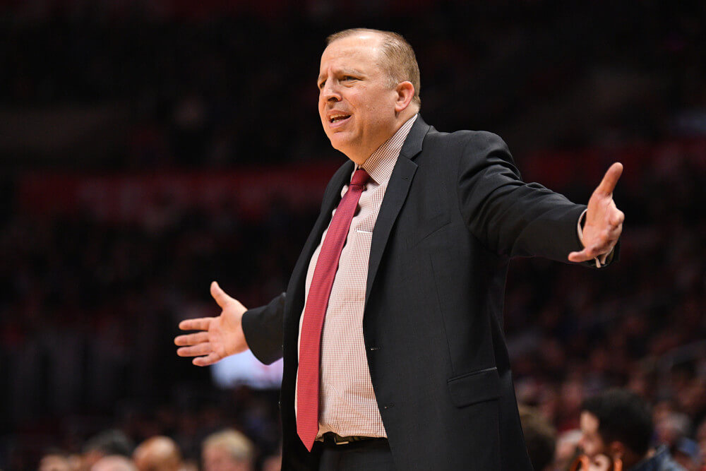 Tom Thibodeau arms out in frustration