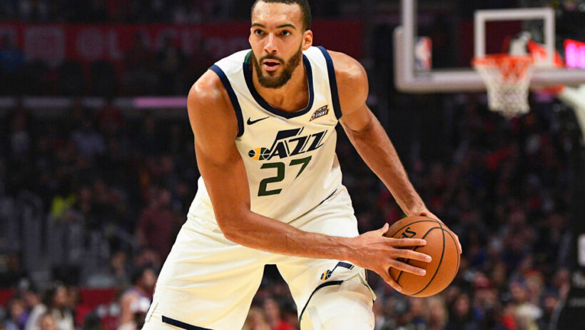 Rudy Gobert holding basketball in offensive stance