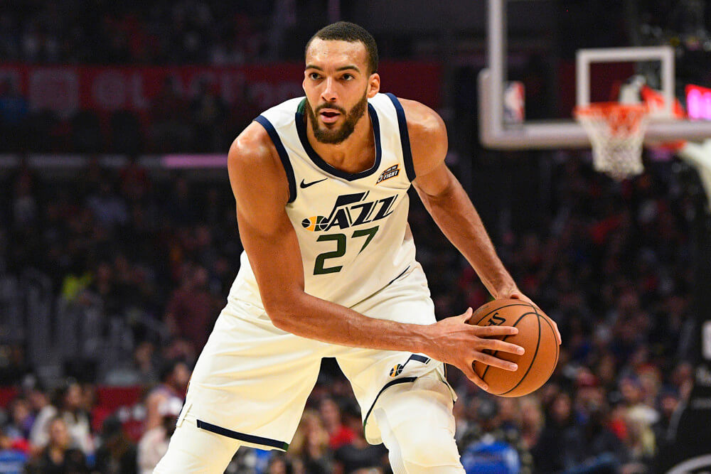Rudy Gobert holding basketball in offensive stance