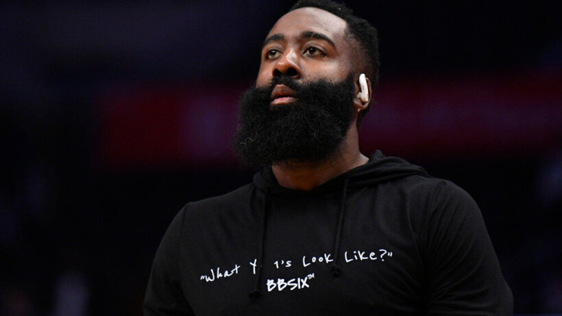 James Harden warming up