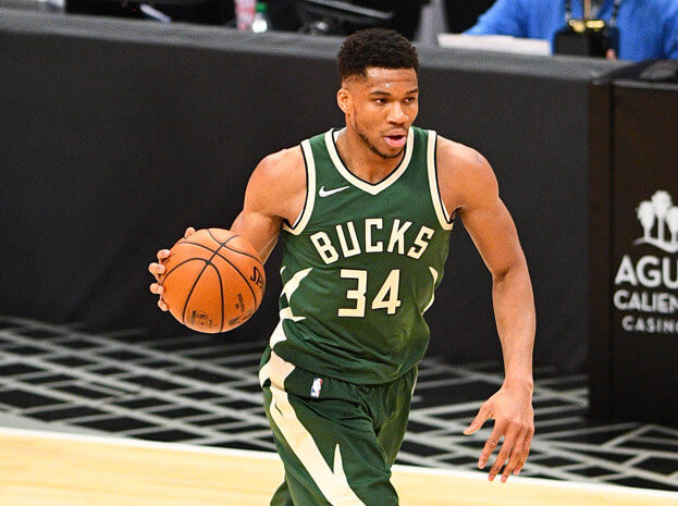 Giannis Antetokounmpo dribbling