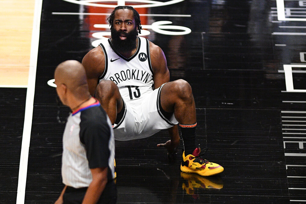 James Harden picking himself off the floor