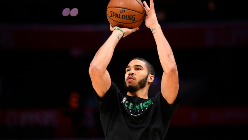 Jayson Tatum shooting jumper in warmup