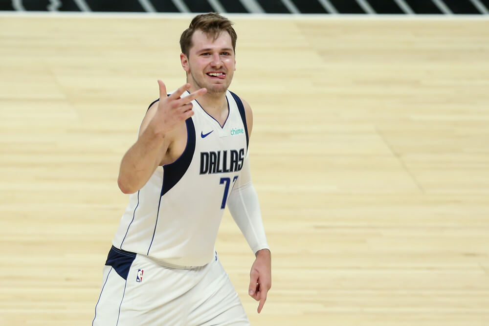 Luka Doncic celebrates