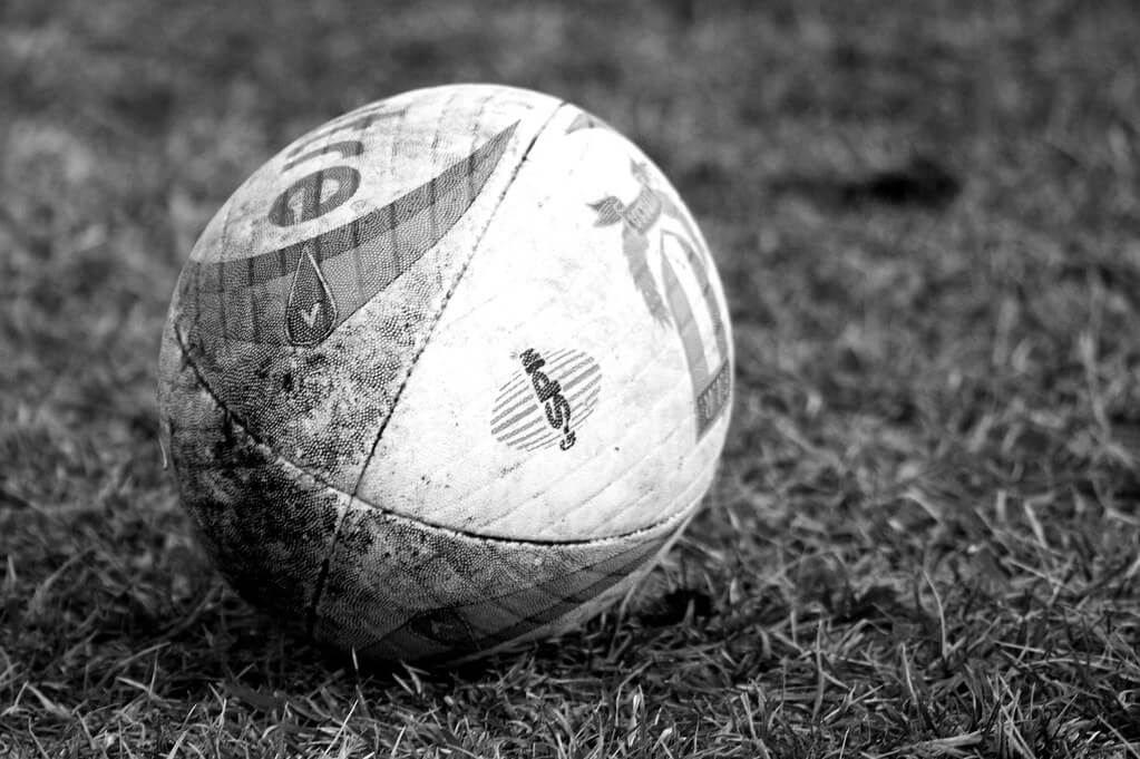 Close-up image of a rugby ball