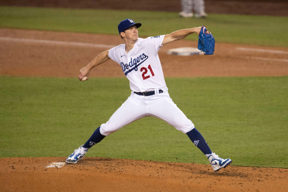 Los Angeles Dodgers starting pitcher Walker Buehler delivers a pitch