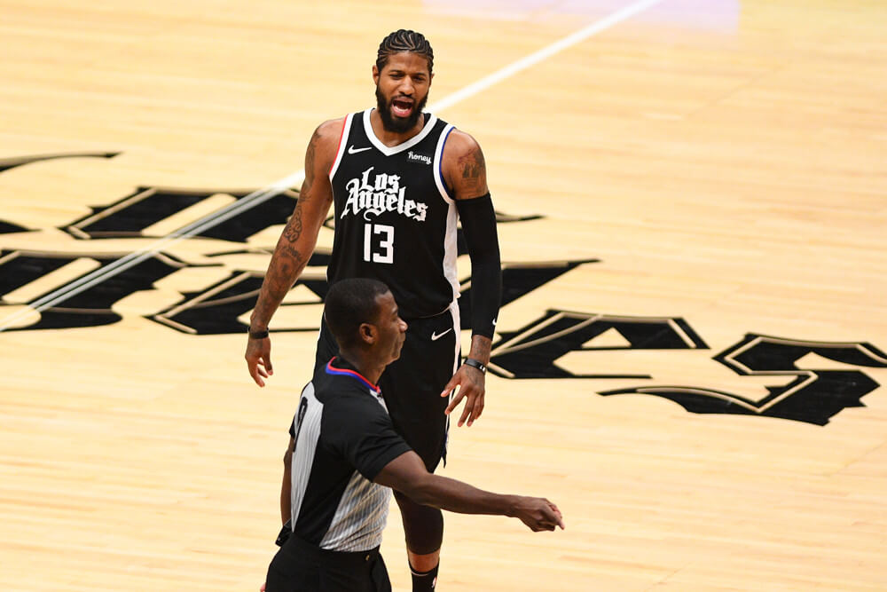 Paul George yelling at referee