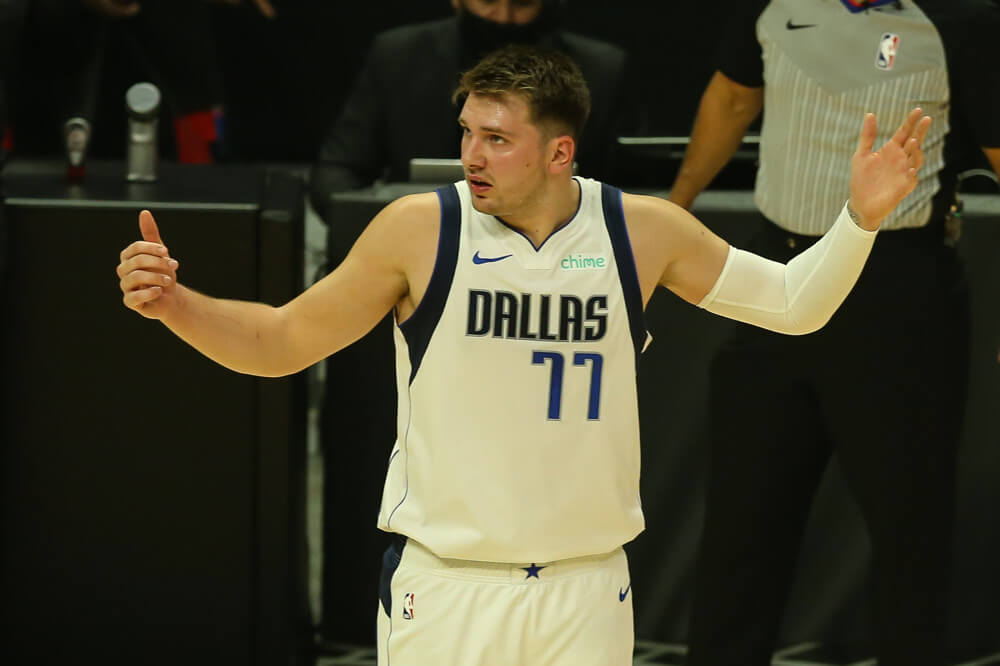 Luka Doncic arms up