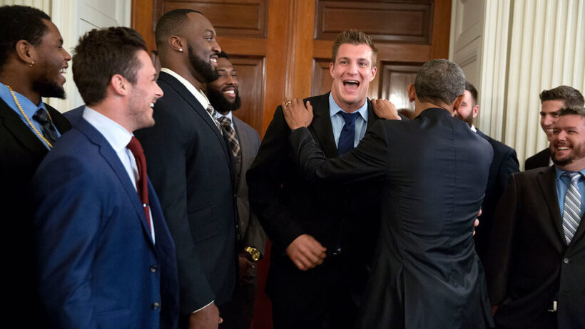 Gronk celebrates with teammates