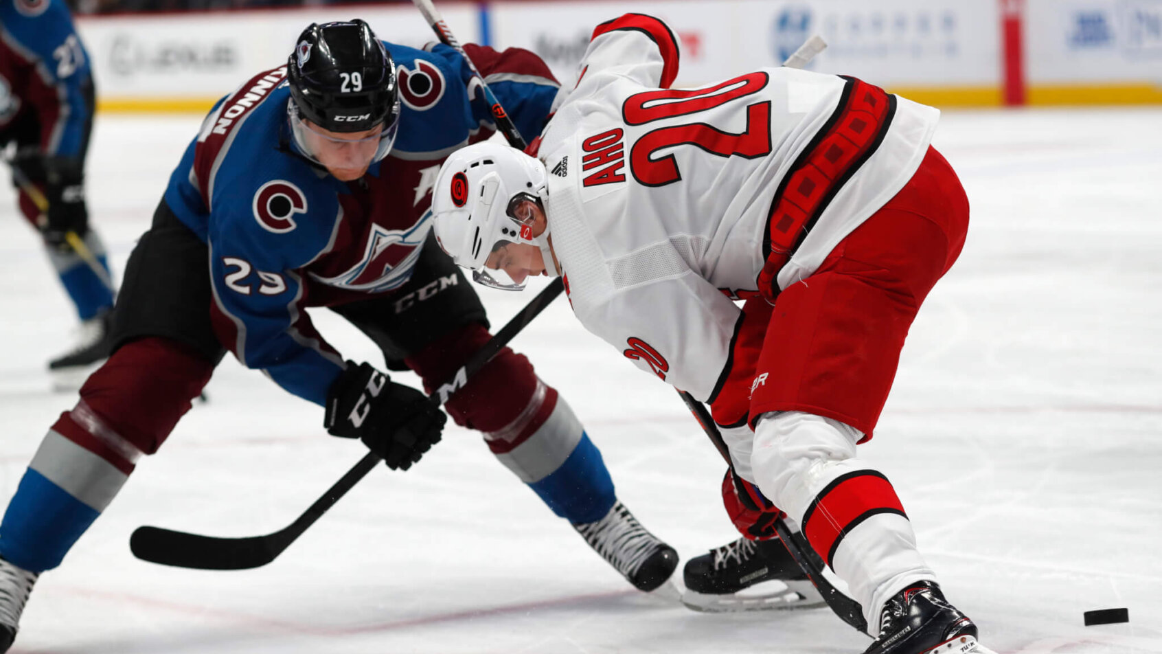 Sebastian Aho wins faceoff