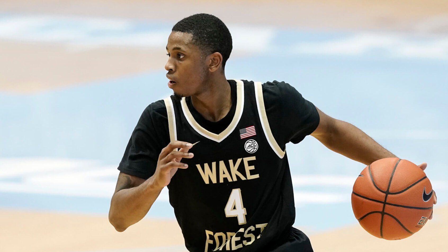 Wake Forest guard Daivien Williamson dribbling