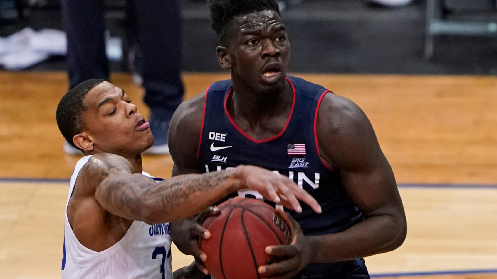Seton Hall guard Shavar Reynolds battling for a rebound