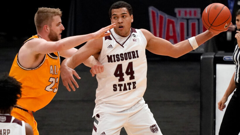 Missouri State's Gaige Prim shielding the ball from a defender