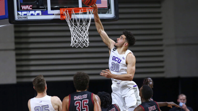 Gabe McGlothan skies for a basket