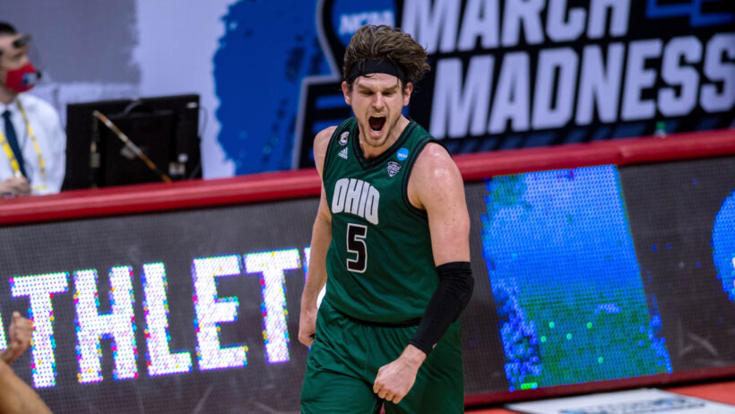Ohio forward Ben Vander Plas celebrating a basket