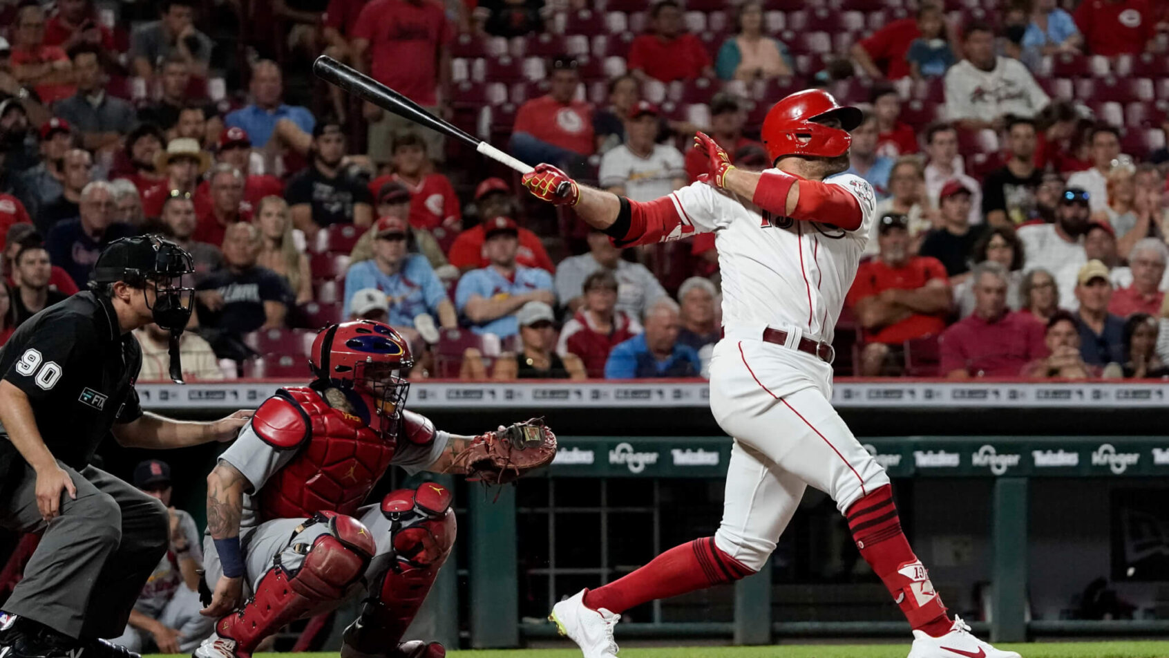 Joey Votto takes a cut at the plate