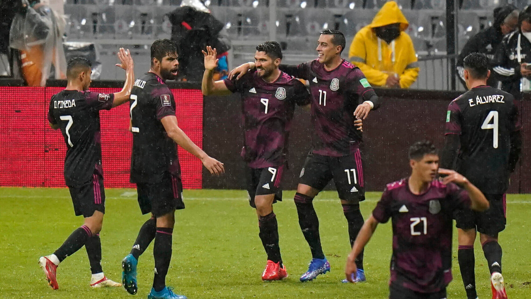 Mexican players celebrate goal