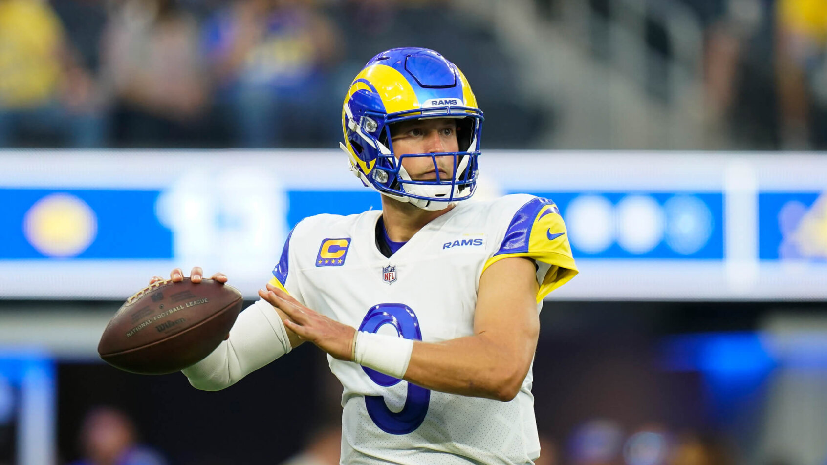 Matthew Stafford on the field with the LA Rams