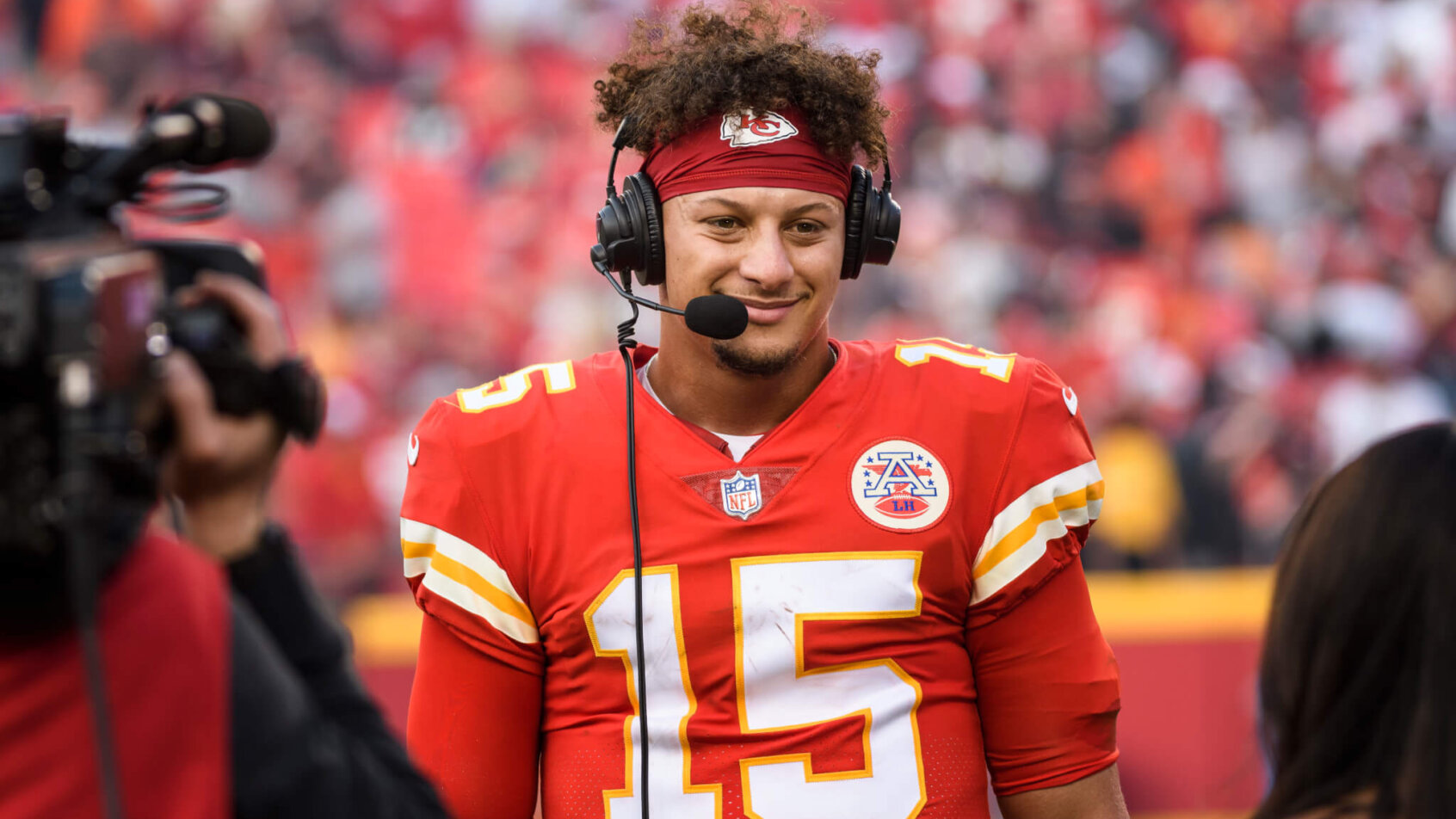 Patrick Mahomes doing a post-game interview