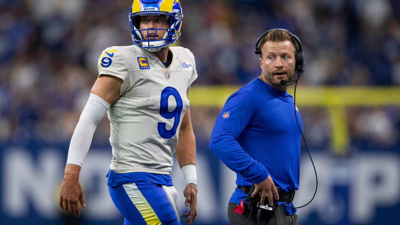 Matthew Stafford and Sean McVay looking in the same direction