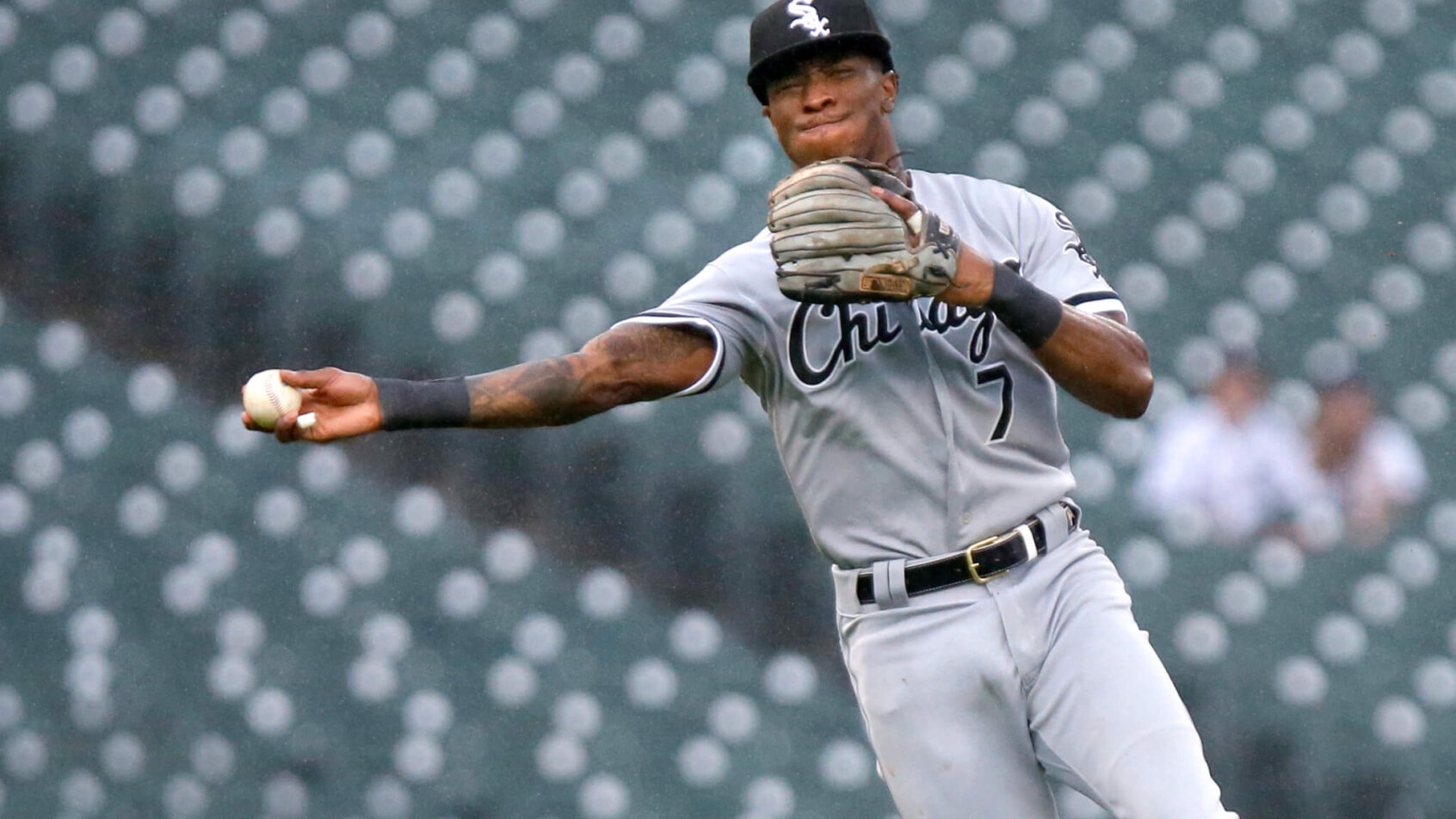 Chicago White Sox's Tim Anderson throwing to first base