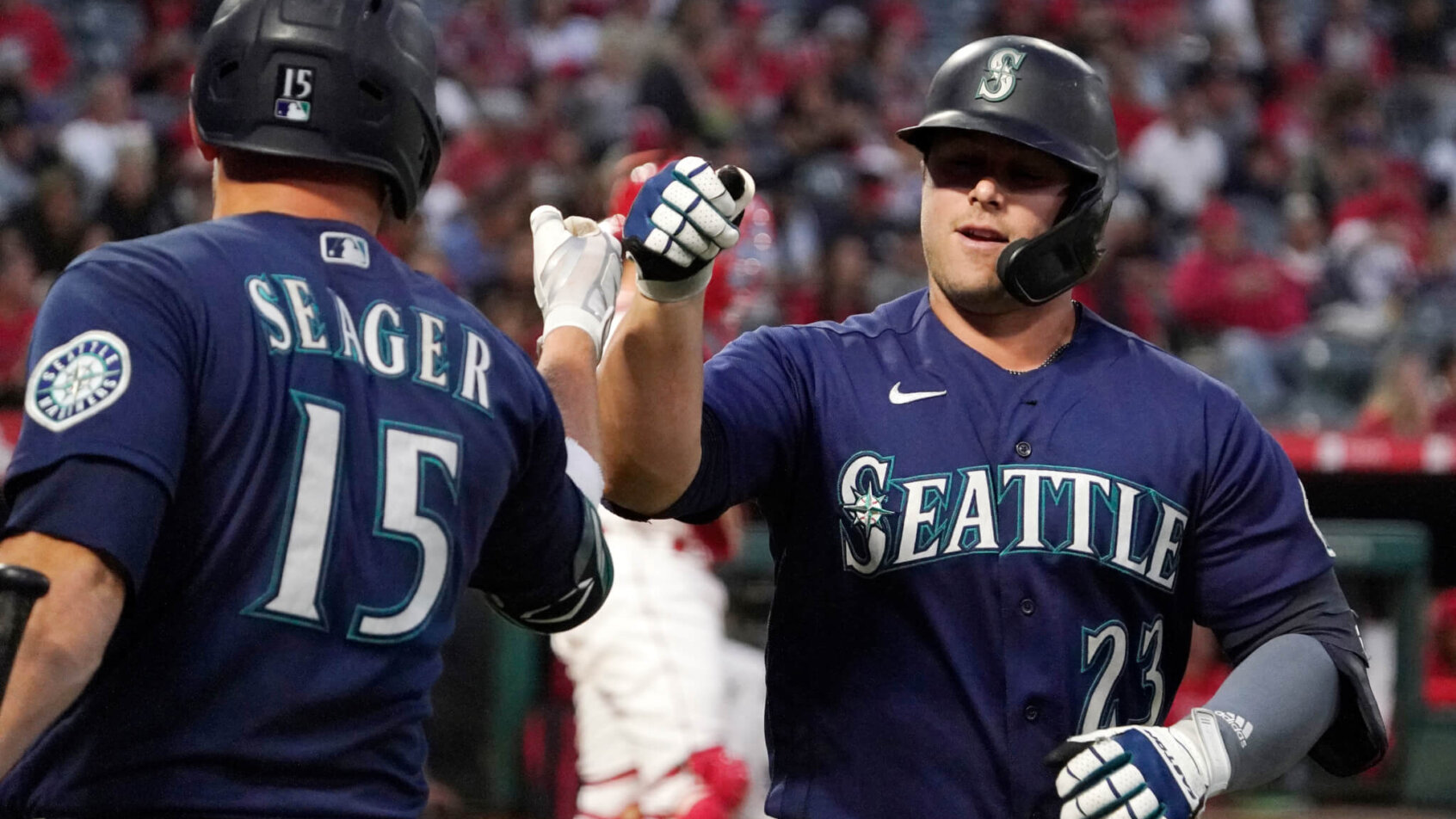 Ty France and Kyle Seager celebration