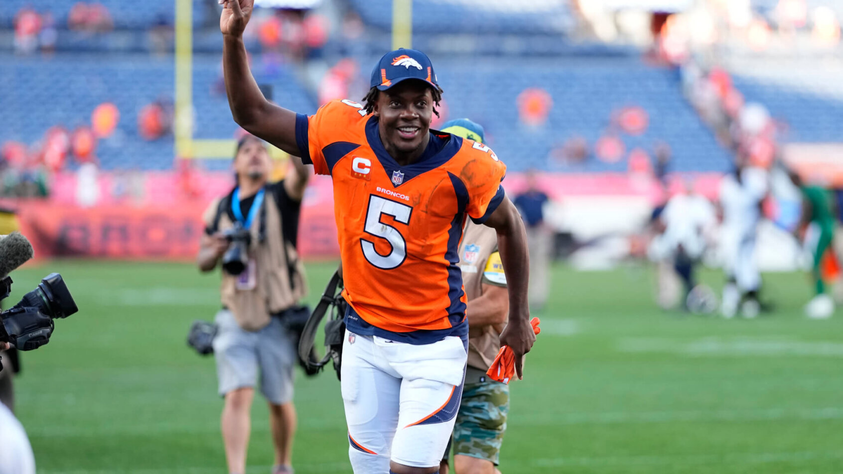 Teddy Bridgewater celebrates, Denver Broncos