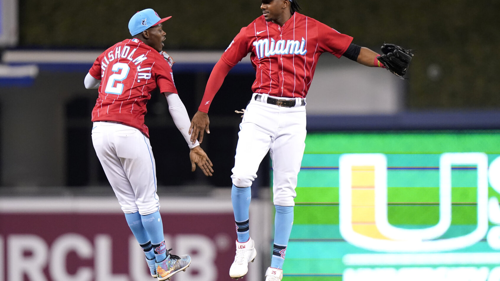 Jazz Chisholm Jr celebrates, Miami Marlins