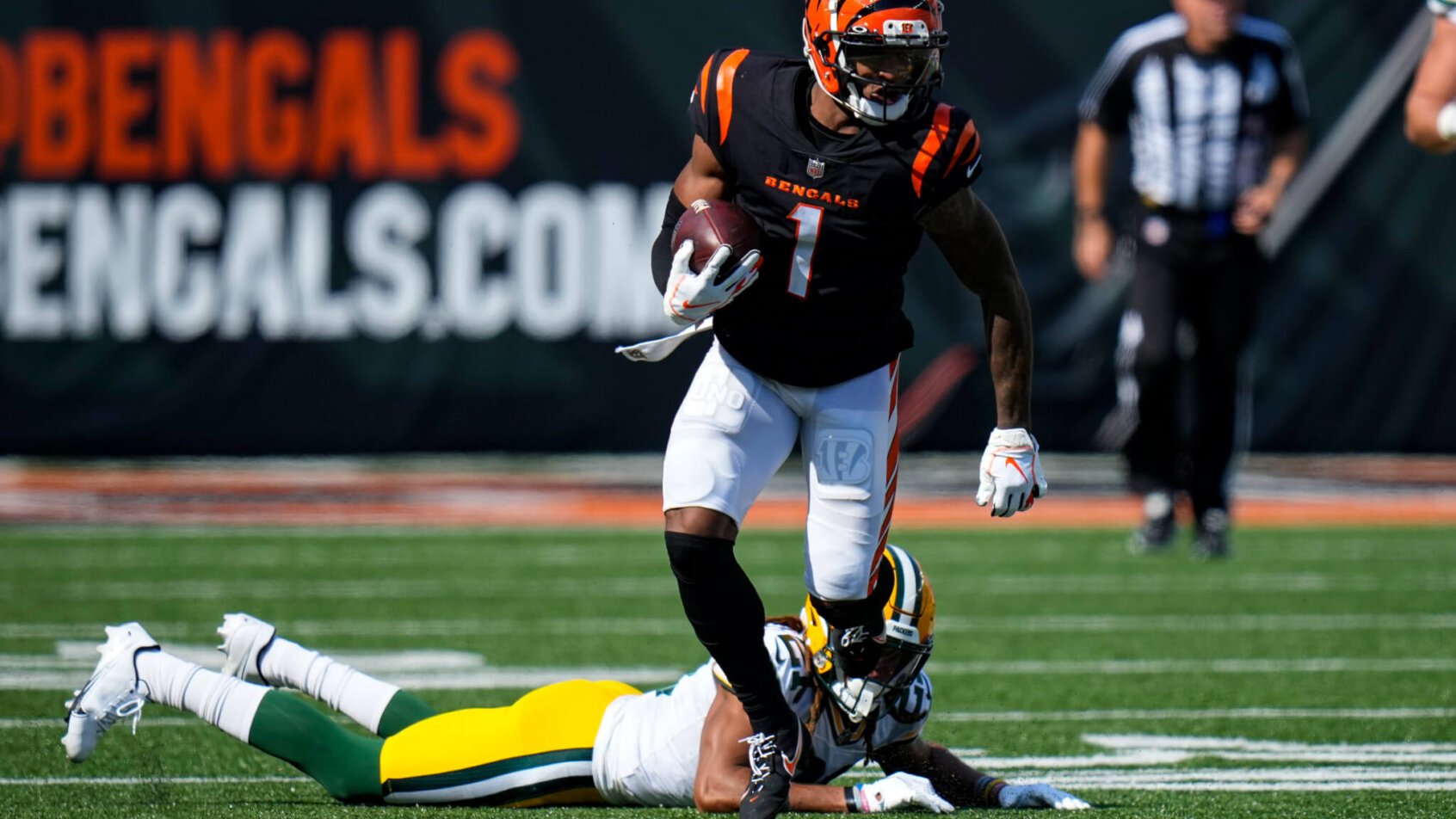 Ja'Marr Chase running after catch