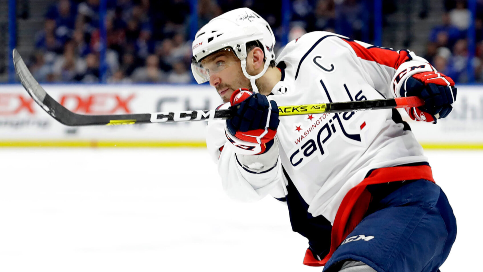 Alex Ovechkin fires a shot on goal