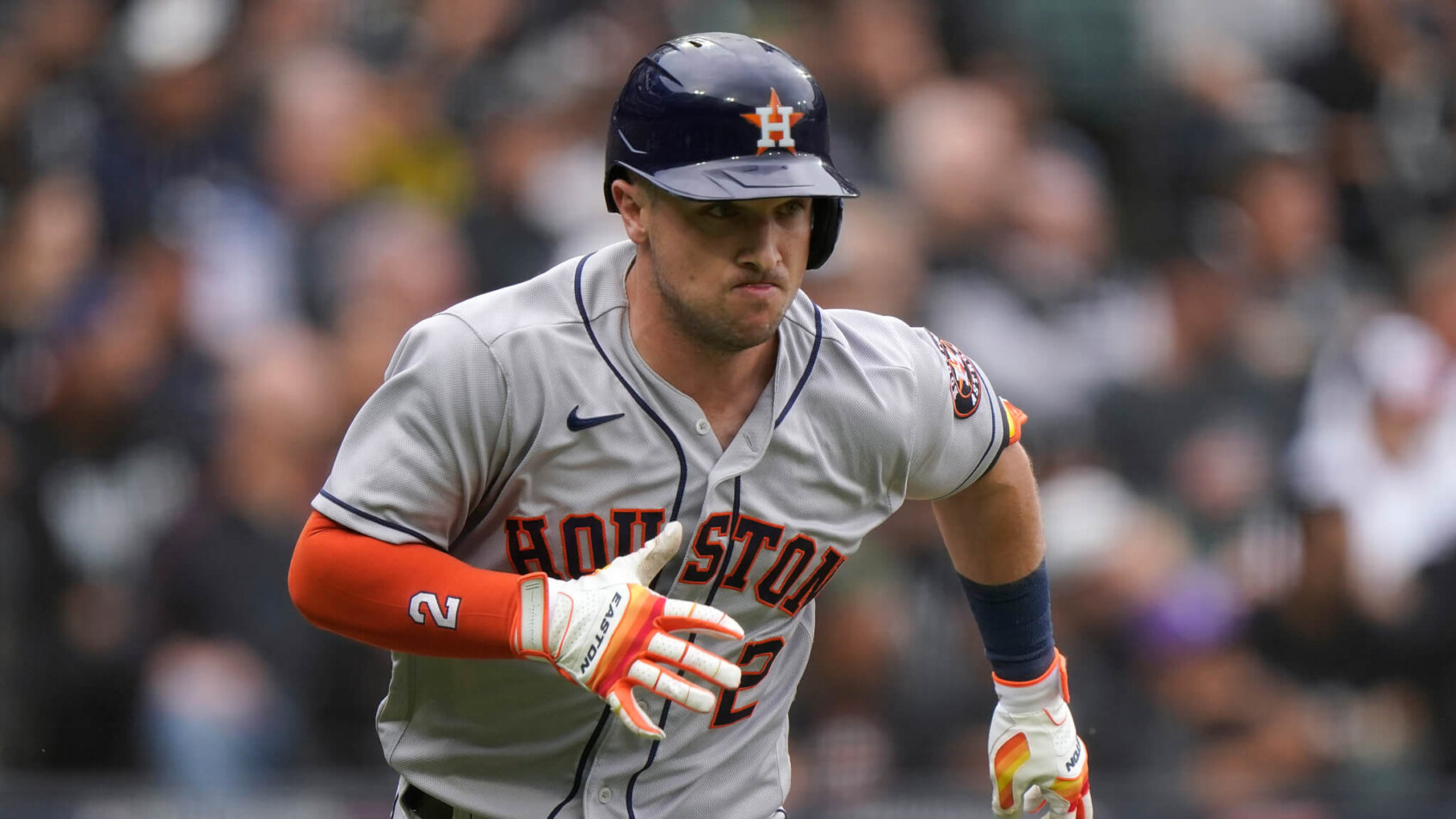 Alex Bregman races out of the batters box