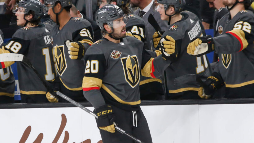 Chandler Stephenson celebrating goal with bench