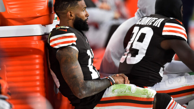 Odell Beckham Jr. rests on the sidelines