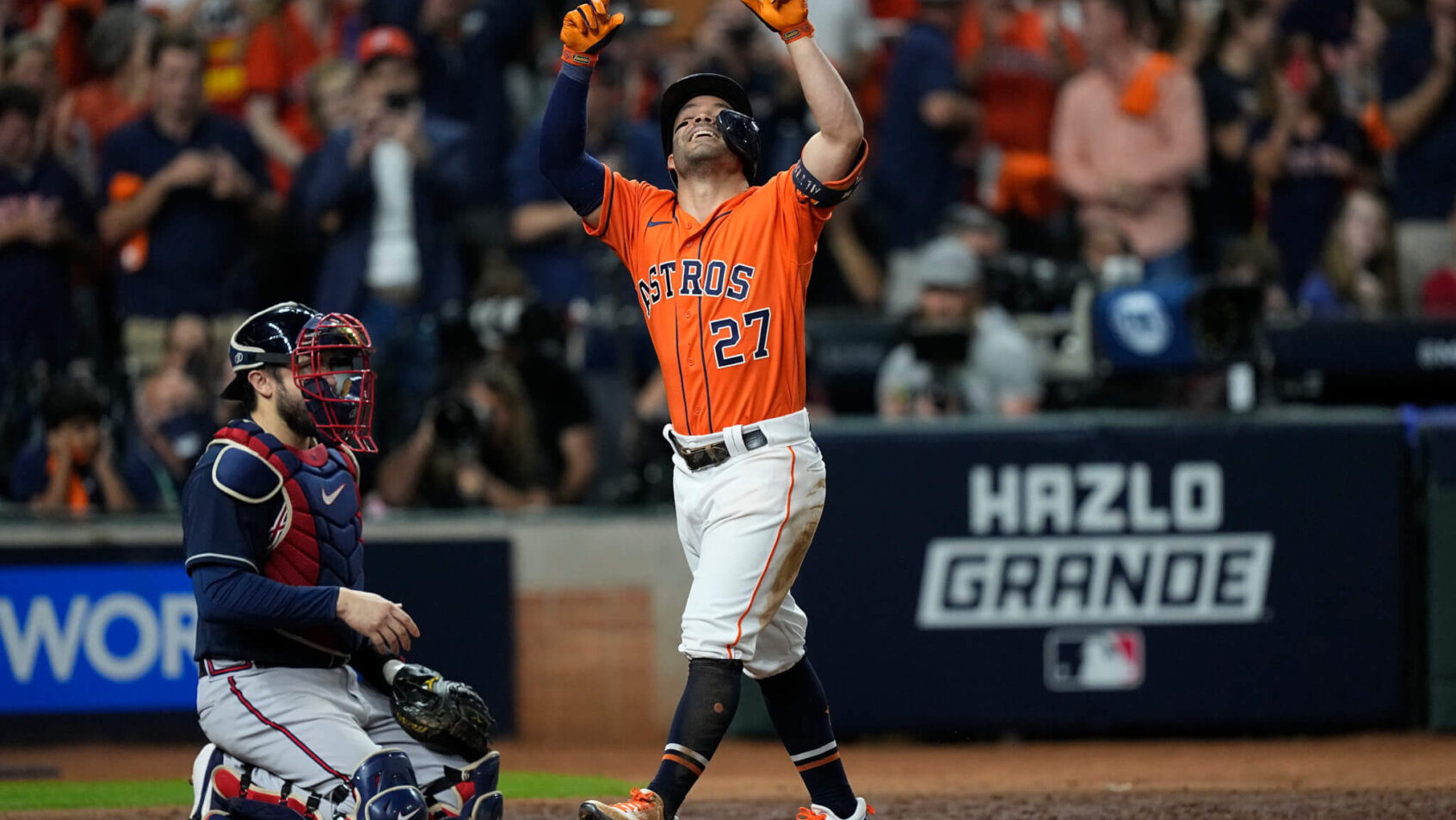 Jose Altuve celebrates a home run
