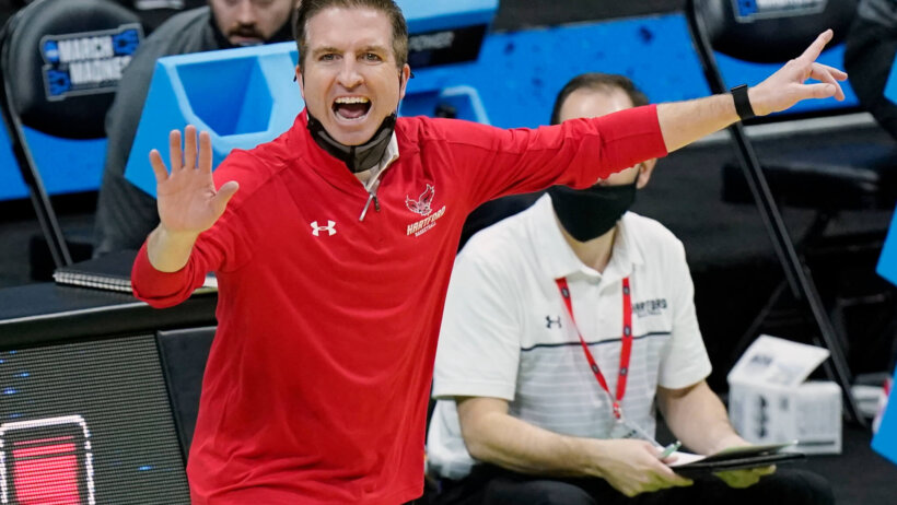 Hartford head coach John Gallagher shouting instructions to his team