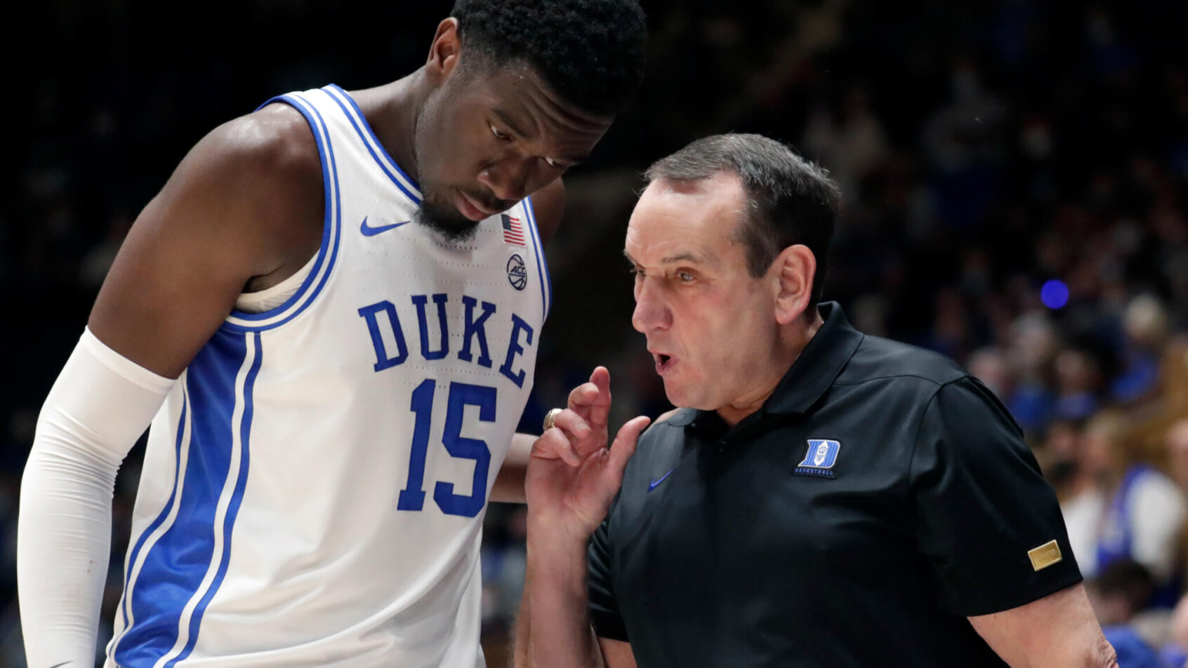 Mark Williams talks to Mike Krzyzewski