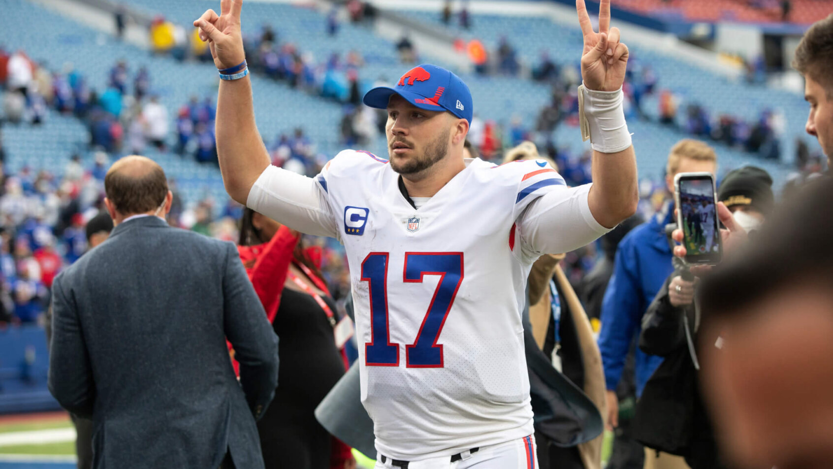 Josh Allen salutes the crowd