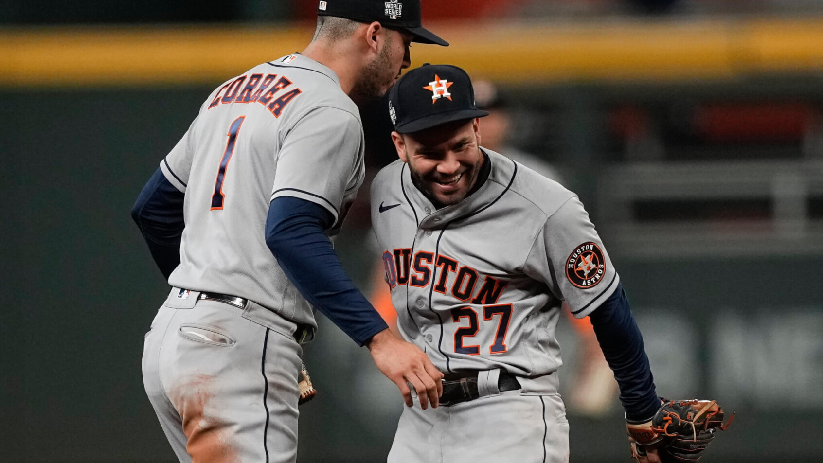Carlos Correa and Jose Altuve celebrate a win