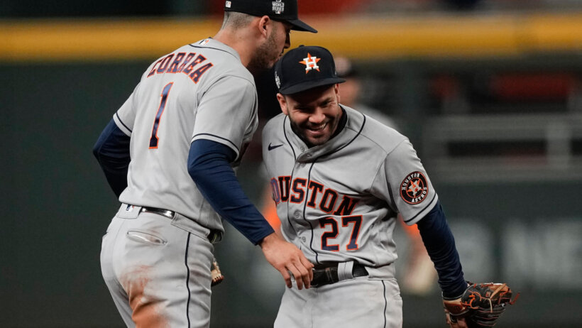 Carlos Correa and Jose Altuve celebrate a win