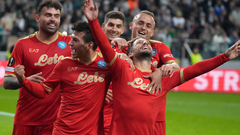 Napoli players celebrate goal