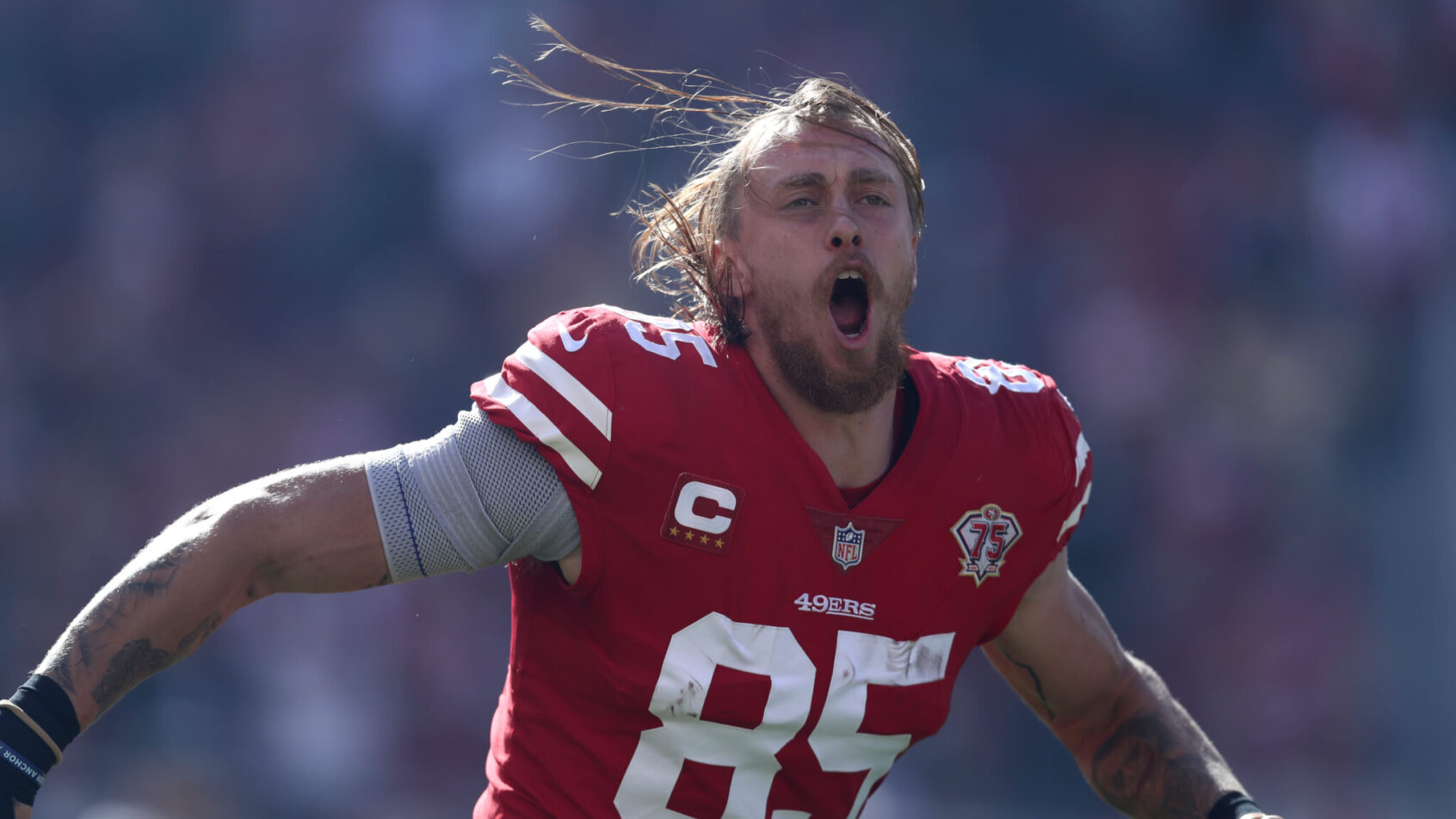 George Kittle, celebrates, San Francisco 49ers
