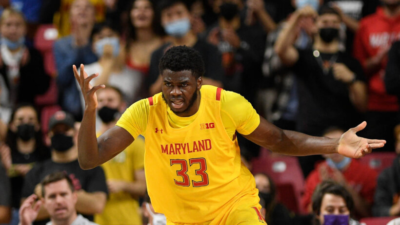 Qudus Wahab runs down the court versus George Washington